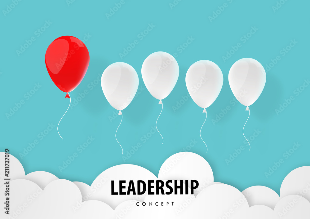Leadership concept with paper art, abstract, balloon, teamwork icon paper cut style vector