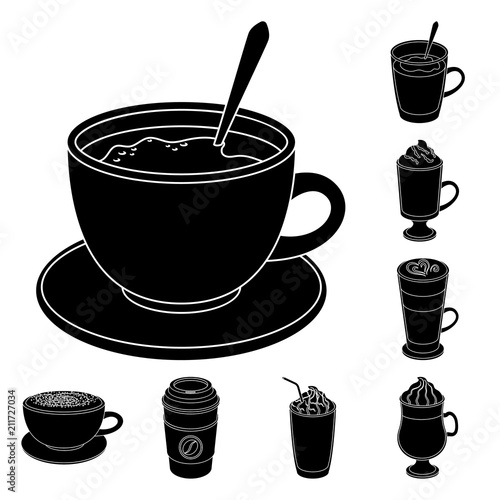Different kinds of coffee black icons in set collection for design. Coffee drink vector symbol stock web illustration.