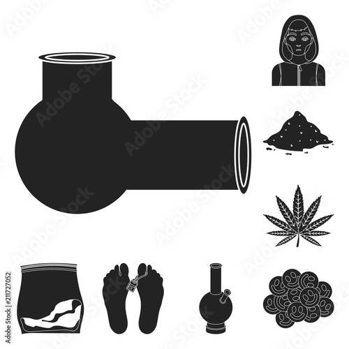 Drug addiction and attributes black icons in set collection for design. Addict and Drug vector symbol stock web illustration.