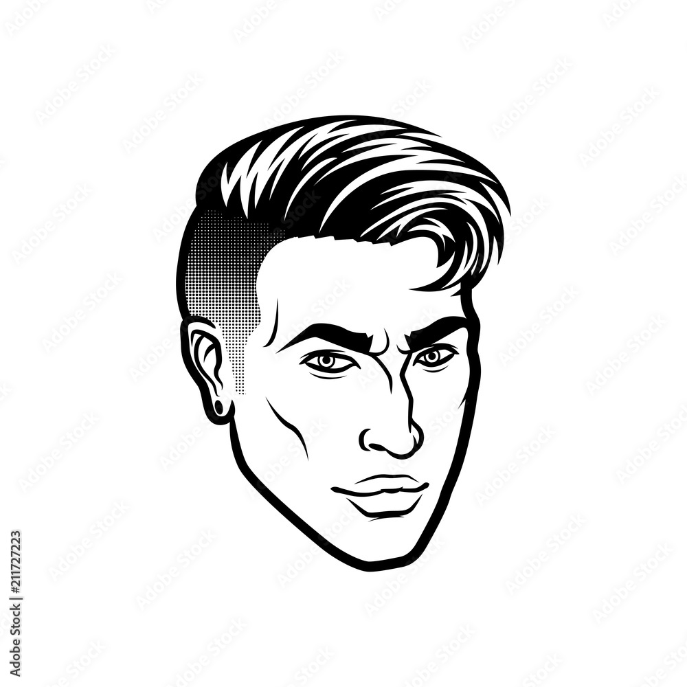 Vector men face hipster head with haircuts. For avatars, emblems and icons, labels