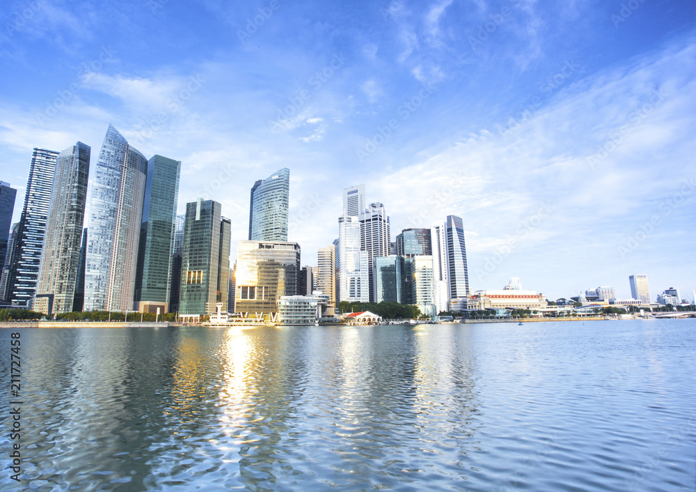 Singapore skyscraper with modern building around Marina bay