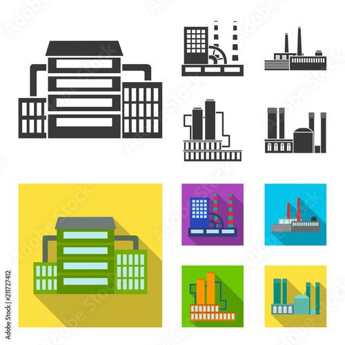 Industry, production.Factory set collection icons in black, flat style vector symbol stock illustration web.