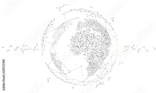 Polygonal connected technology internet big data background illustration, artificial intelligence