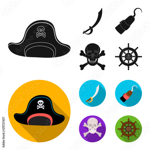 Pirate, bandit, cap, hook .Pirates set collection icons in black, flat style vector symbol stock illustration web.