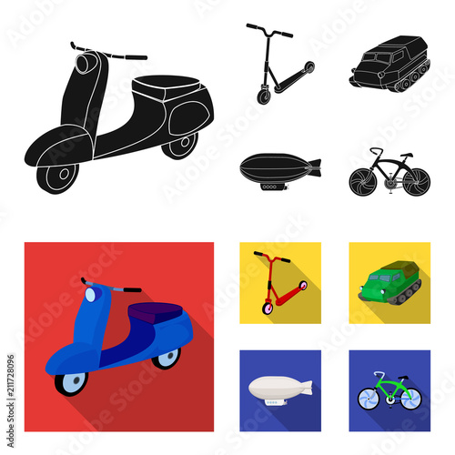 Motorcycle, scooter, armored personnel carrier, aerostat types of transport. Transport set collection icons in black,flat style vector symbol stock illustration web.