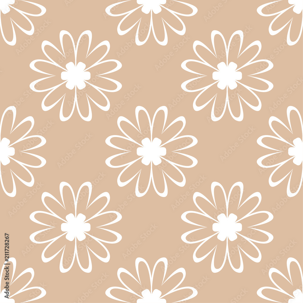 White floral pattern on beige seamless background White floral pattern on beige seamless background