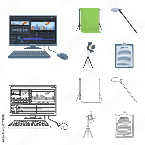 Hromakey, script and other equipment. Making movies set collection icons in cartoon,outline style vector symbol stock illustration web.