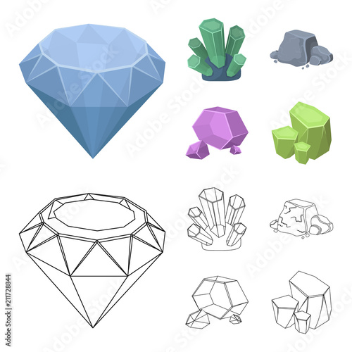 Crystals, iron ore. Precious minerals and a jeweler set collection icons in cartoon,outline style vector symbol stock illustration web.