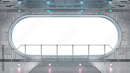 Fototapeta Naklejka Na Ścianę i Meble -  White tech spaceship round window interior background 3D rendering