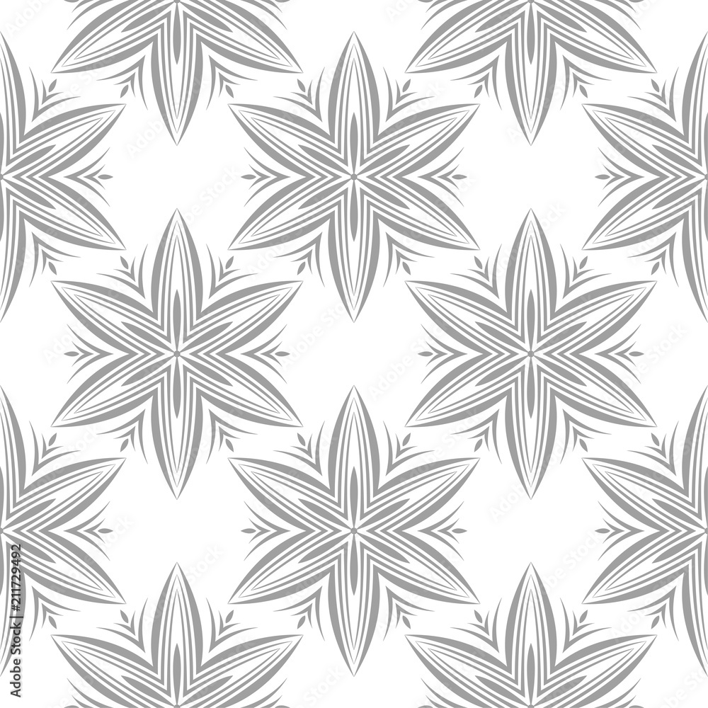 Gray floral seamless design on white background