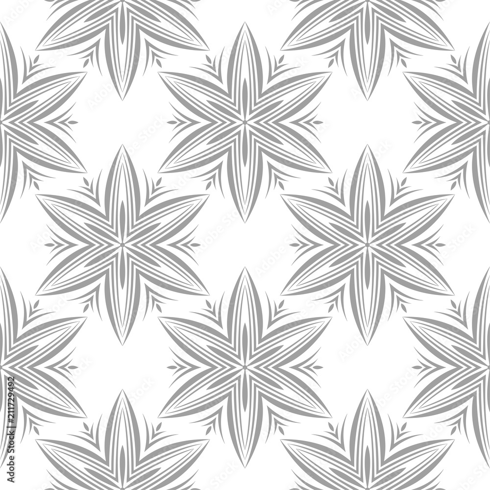 Fototapeta premium Gray floral seamless design on white background