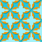 Seamless pattern. Floral blue and orange 3d background