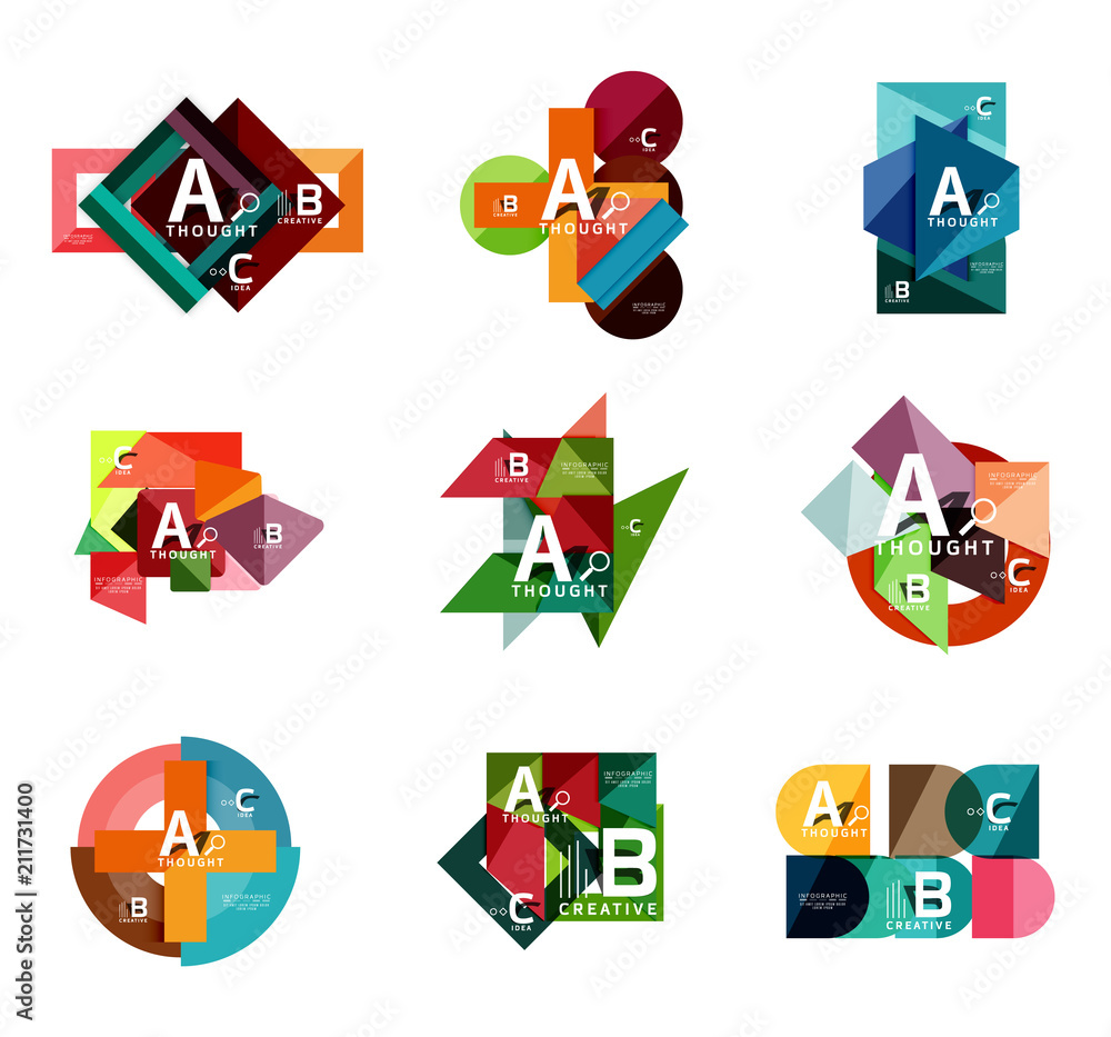 Fototapeta premium Set of geometric infographic banners, paper info a b c option diagrams created with color shapes