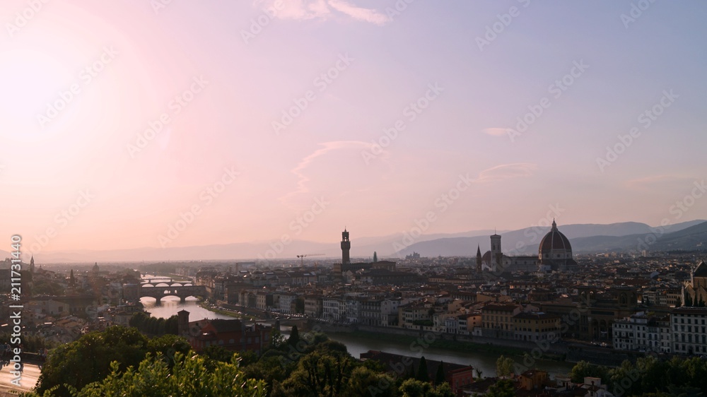 Luxurious view of Florence from the observation deck over the city at sunset