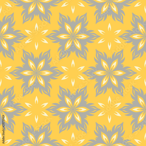 Seamless floral pattern. Bright yellow background with flower designs