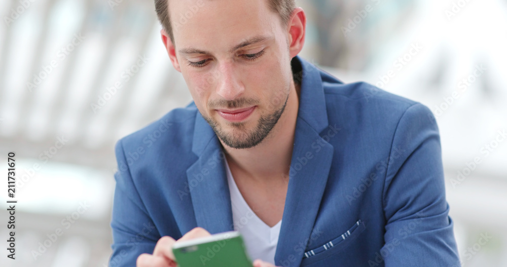 Caucasian businessman use of cellphone