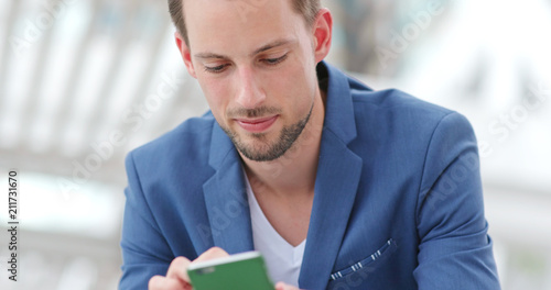 Photography Caucasian businessman use of cellphone