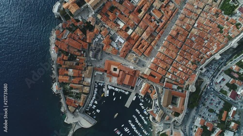 Wallpaper Mural Overhead drone shot flying over historic city of Dubrovnik, a popular tourist destination in Croatia, architecture travel Europe Torontodigital.ca