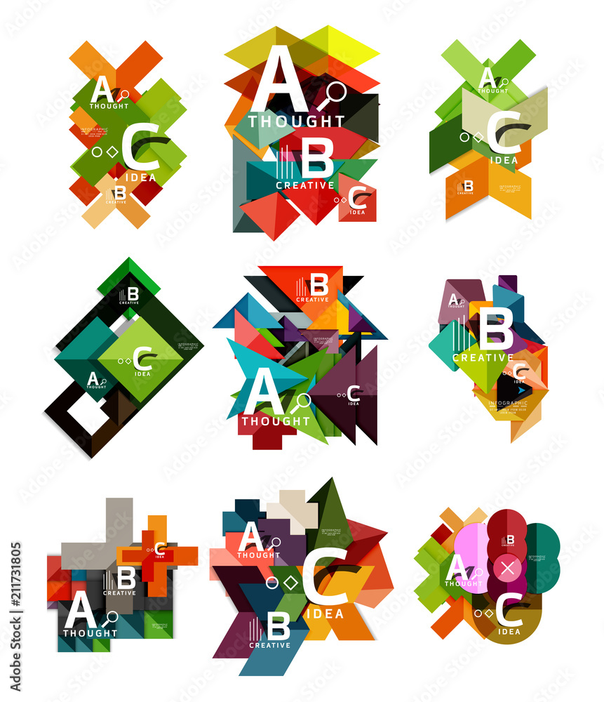 Naklejka premium Collection of paper geometric infographics, a b c process options, presentation layouts
