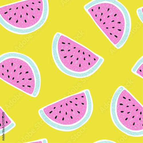 Seamless pattern with watermelon in sketch style.