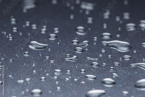 Drops of water on a gray background closeup