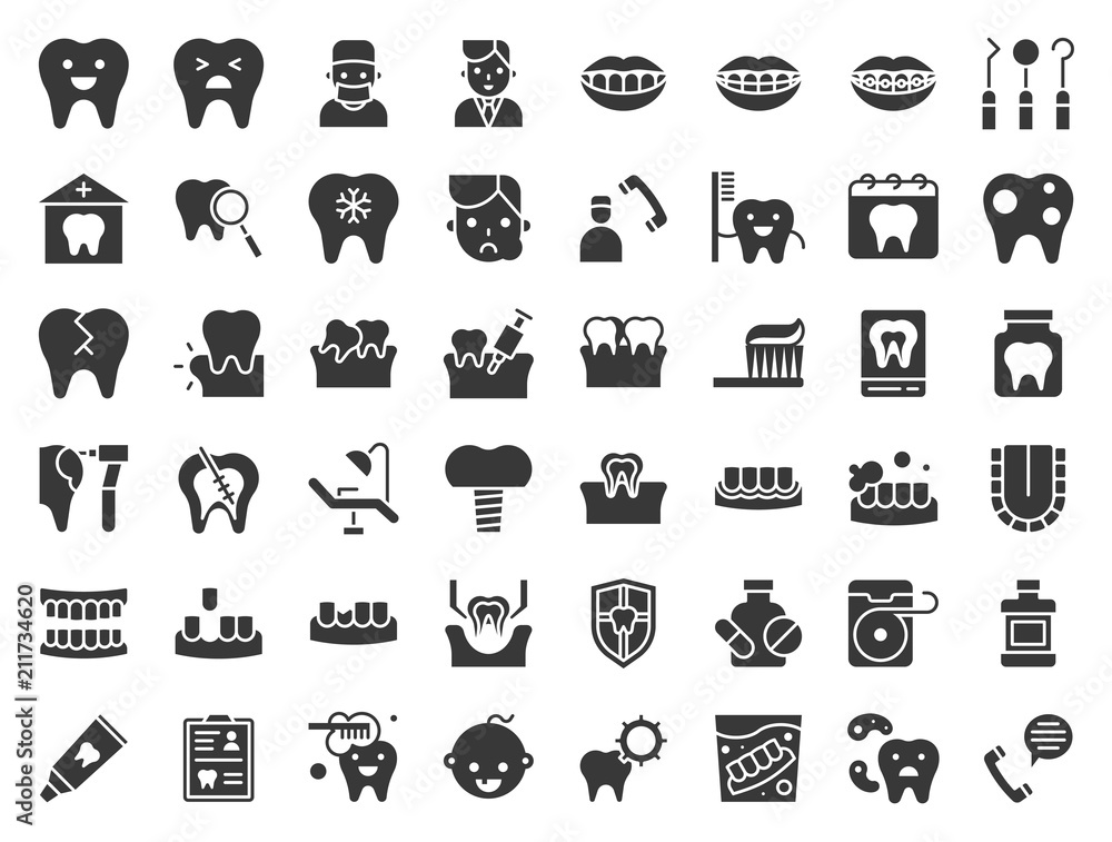 dentist and dental clinic related icon, such as toothbrush, tooth decay, make an appointment, teeth whitening, dental instruments, dentures, dental floss, solid icon dentist and dental clinic related icon, such as toothbrush, tooth decay, make an appointment, teeth whitening, dental instruments, dentures, dental floss, solid icon