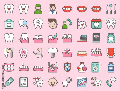 dentist and dental clinic related icon, such as toothbrush, tooth decay, make an appointment, teeth whitening, dental instruments, dentures, dental floss, bold line icon