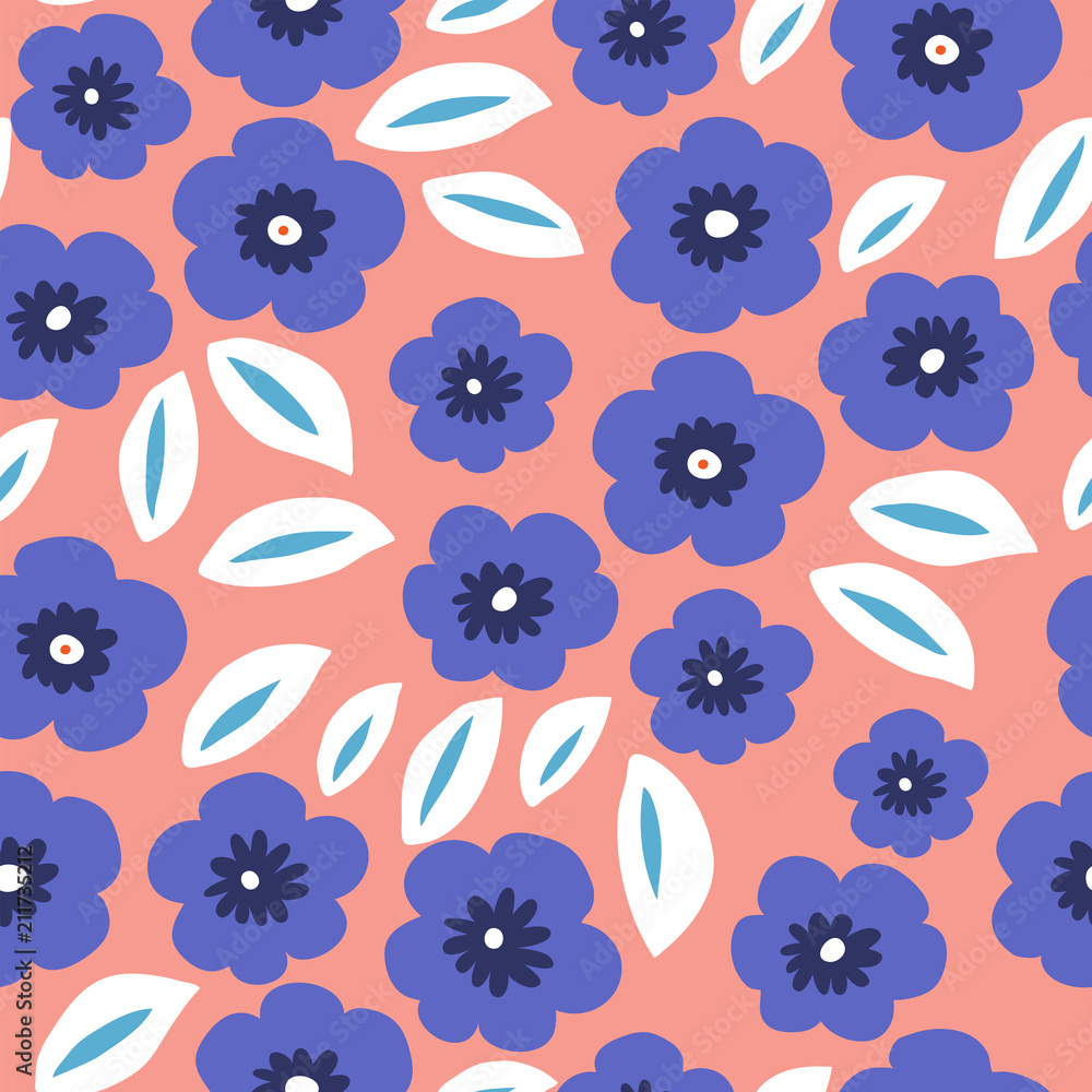 Cute floral seamless texture with blue flowers Cute floral seamless texture with blue flowers