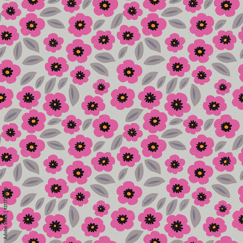 Naklejka premium Cute floral seamless texture with pink poppies