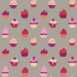 Cute seamless texture with cupcakes and fruits