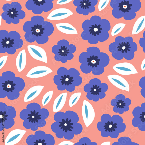 Fototapeta Naklejka Na Ścianę i Meble -  Cute floral seamless texture with blue flowers