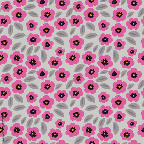 Fototapeta Naklejka Na Ścianę i Meble -  Cute floral seamless texture with pink poppies