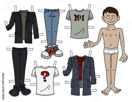 The paper doll funny boy with cutout clothes photo