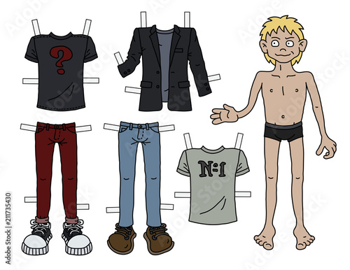The paper doll funny boy with cutout clothes photo