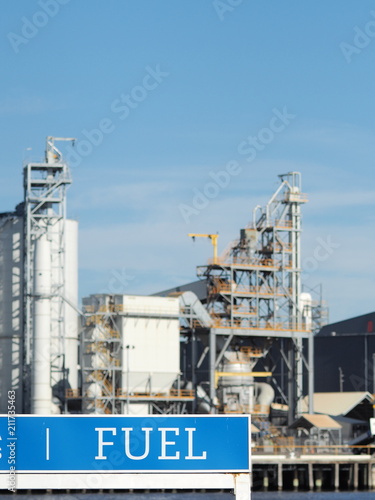 Fuel sign in font of a industrial chemical complex in Port Melbourne 2017 © Stringer Image