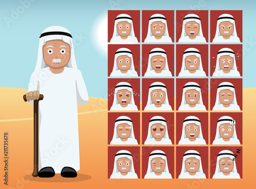Arab Old Man Cartoon Emotion faces Vector Illustration