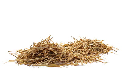Straw pile isolated on white background and texture