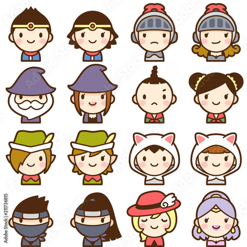 ゲームキャラクター　ファンタジー　RPG　伝説の勇者様御一行　顔　かわいい　アイコン　セット