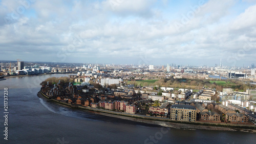 Aerial bird's eye view photo taken by drone of Greenwich village residential area by river Thames, London, United Kingdom © aerial-drone