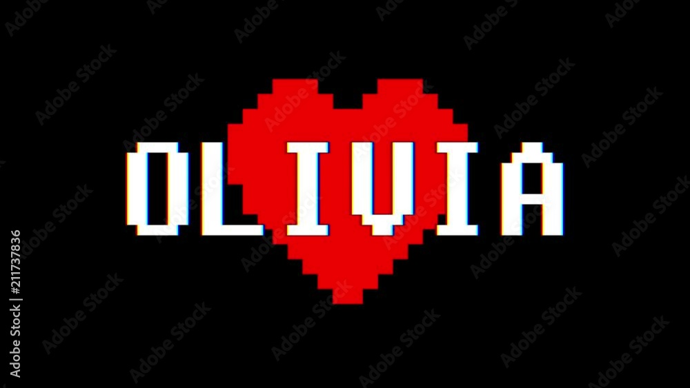pixel heart OLIVIA word text glitch interference screen seamless loop animation background new dynamic retro vintage joyful colorful video footage pixel heart OLIVIA word text glitch interference screen seamless loop animation background new dynamic retro vintage joyful colorful video footage