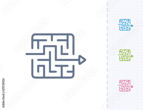 Arrow Through Maze - Vibrant Stroke Icons . A professional, pixel-aligned icon.