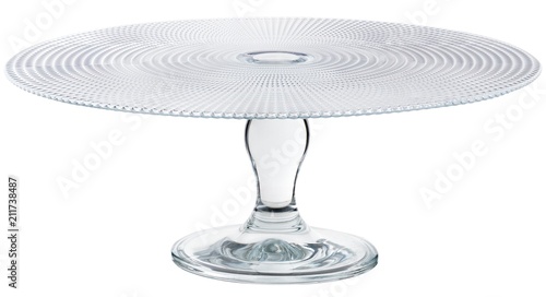 Glass Cake stand isolated on white background. Copy space.