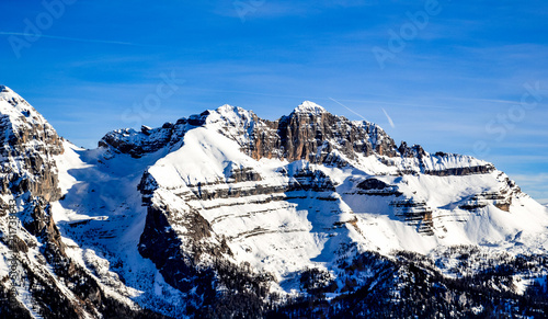 Dolomites mountains cowered with snow.