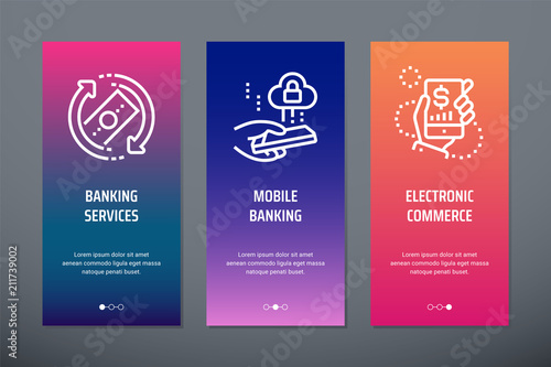 Banking services, Mobile banking, Electronic commerce Vertical Cards with strong metaphors.
