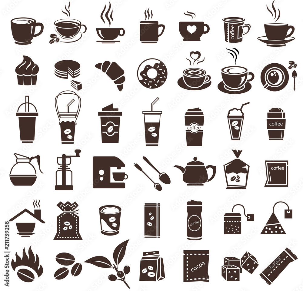 coffee icon set, brown color coffee icon set, brown color