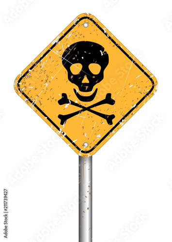 danger skull pole warning sign symbol, vector grunge style