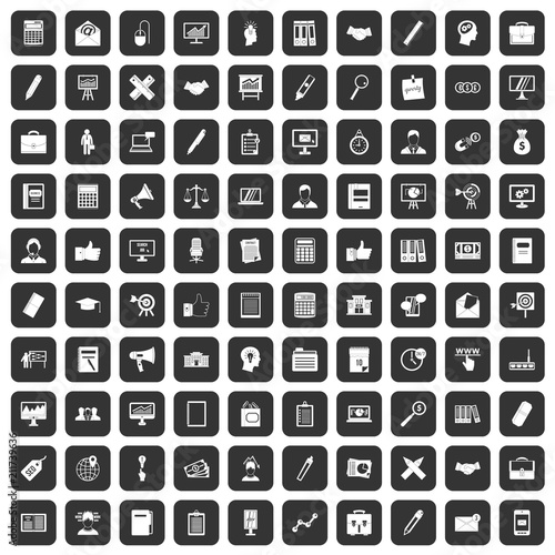 100 finance icons set in black color isolated vector illustration