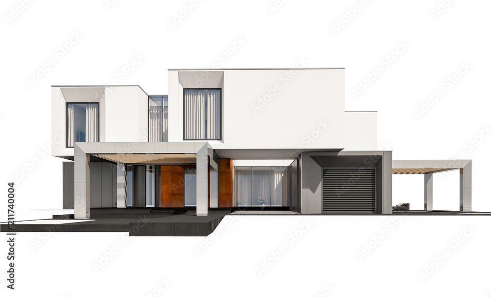 3d rendering of modern house isolated on white. 3d rendering of modern house isolated on white.
