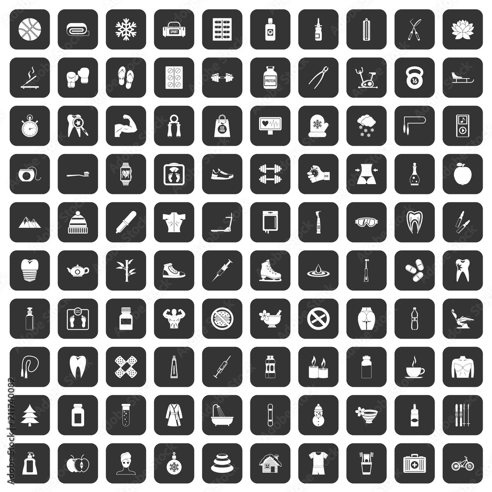 100 fit body icons set in black color isolated vector illustration 100 fit body icons set in black color isolated vector illustration