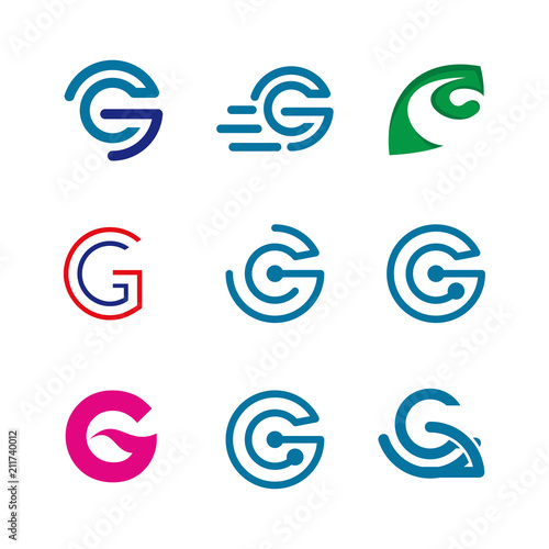 Alphabet letters set G Logo element. G letter collection.